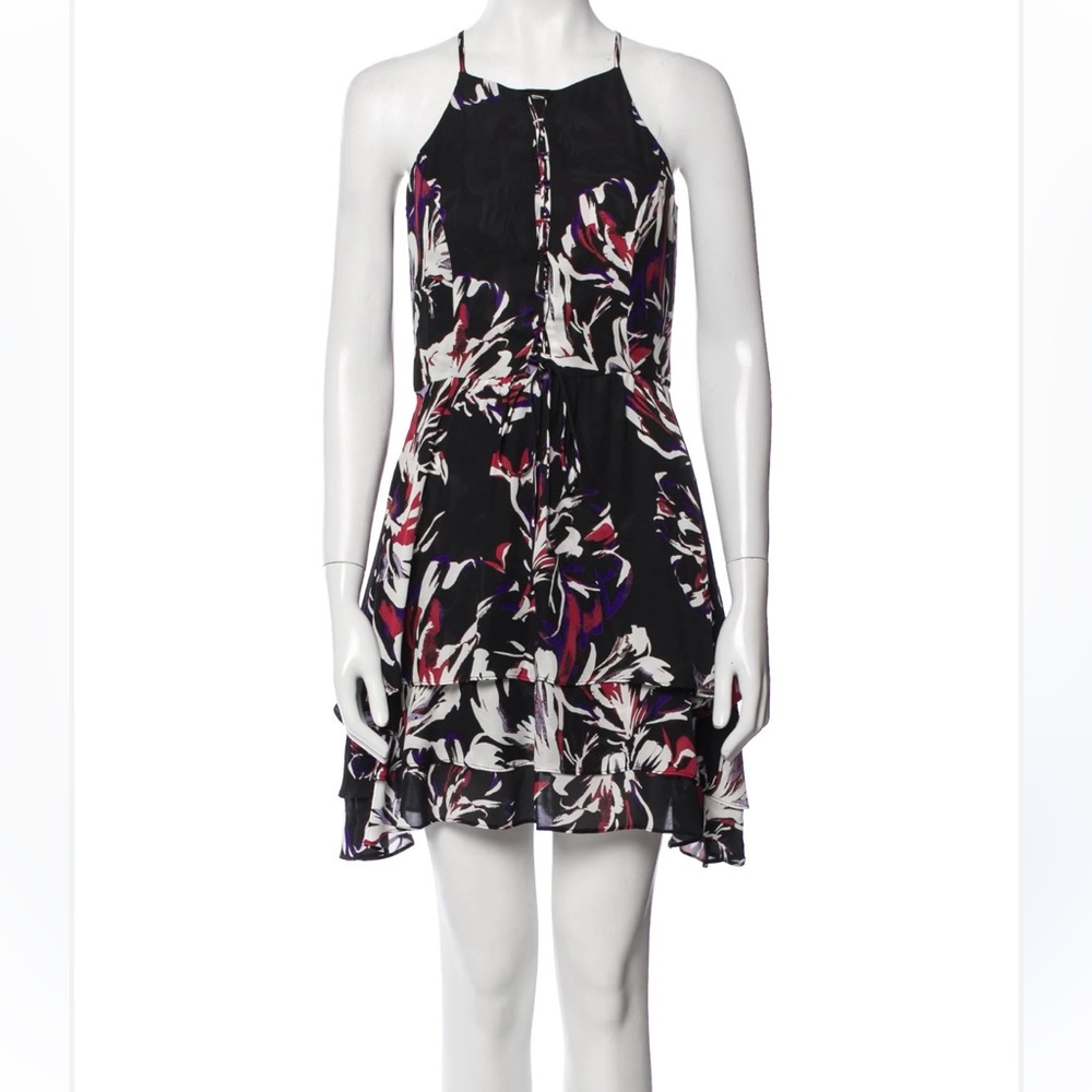 Parker Black Floral Halter Mini Dress with Flirty Hem Size M